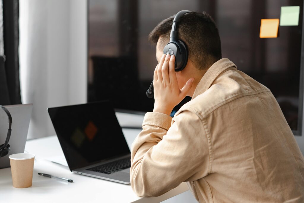 Call center rep answering phone