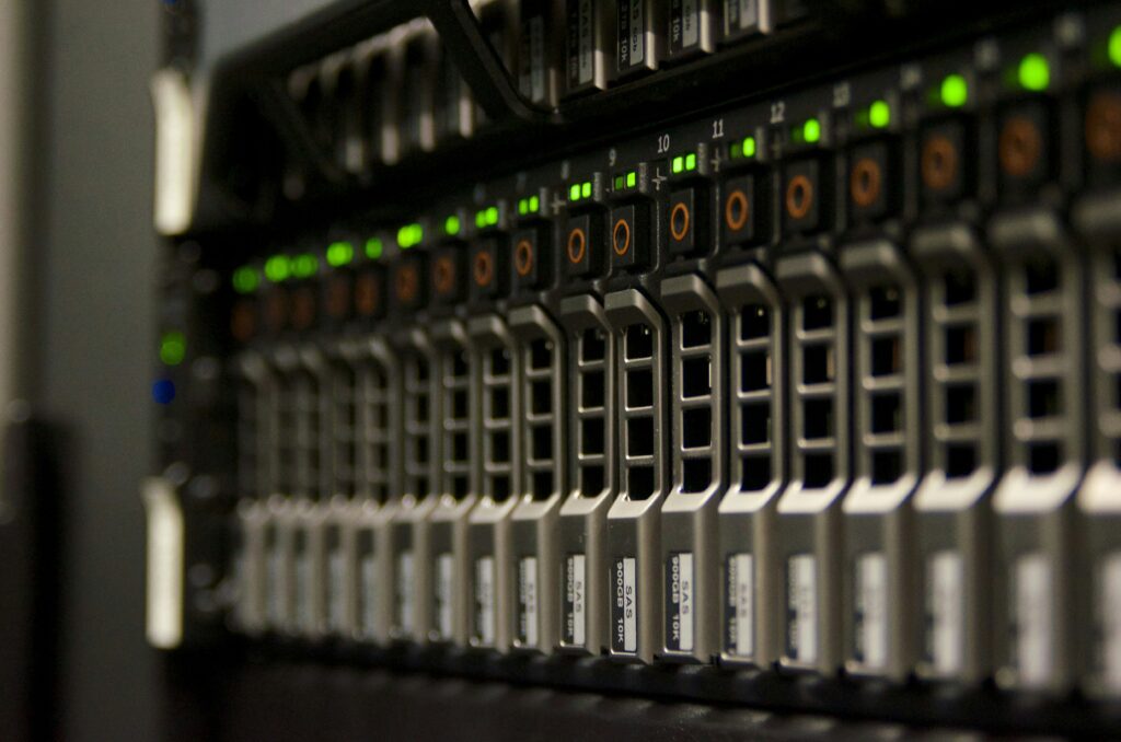 secure remote access protecting a server rack with blinking status lights