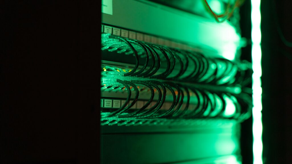 Network cables in a server room representing co-managed IT services in Los Angeles for business technology support.
