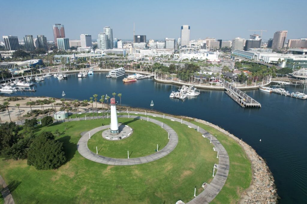Long Beach skyline and waterfront near the lighthouse for managed IT services in Long Beach