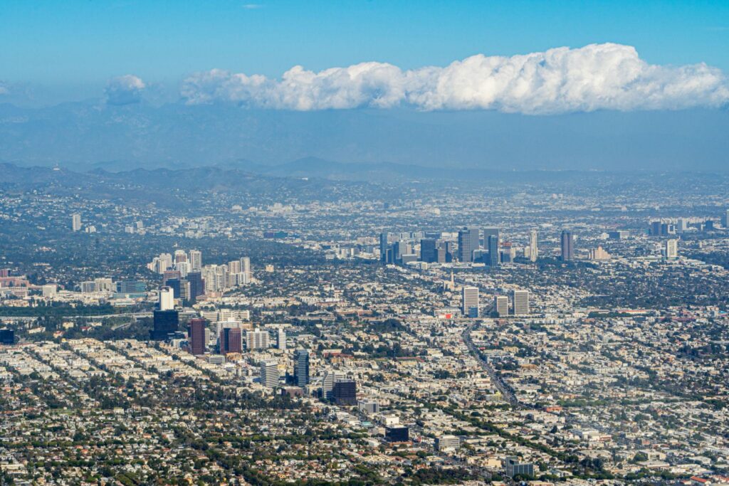 Aerial view of West Los Angeles business districts where companies use managed IT services for daily operations