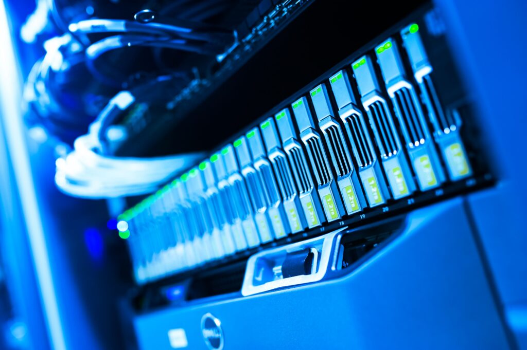 Server storage hardware supporting Microsoft 365 backup services for Los Angeles businesses.
