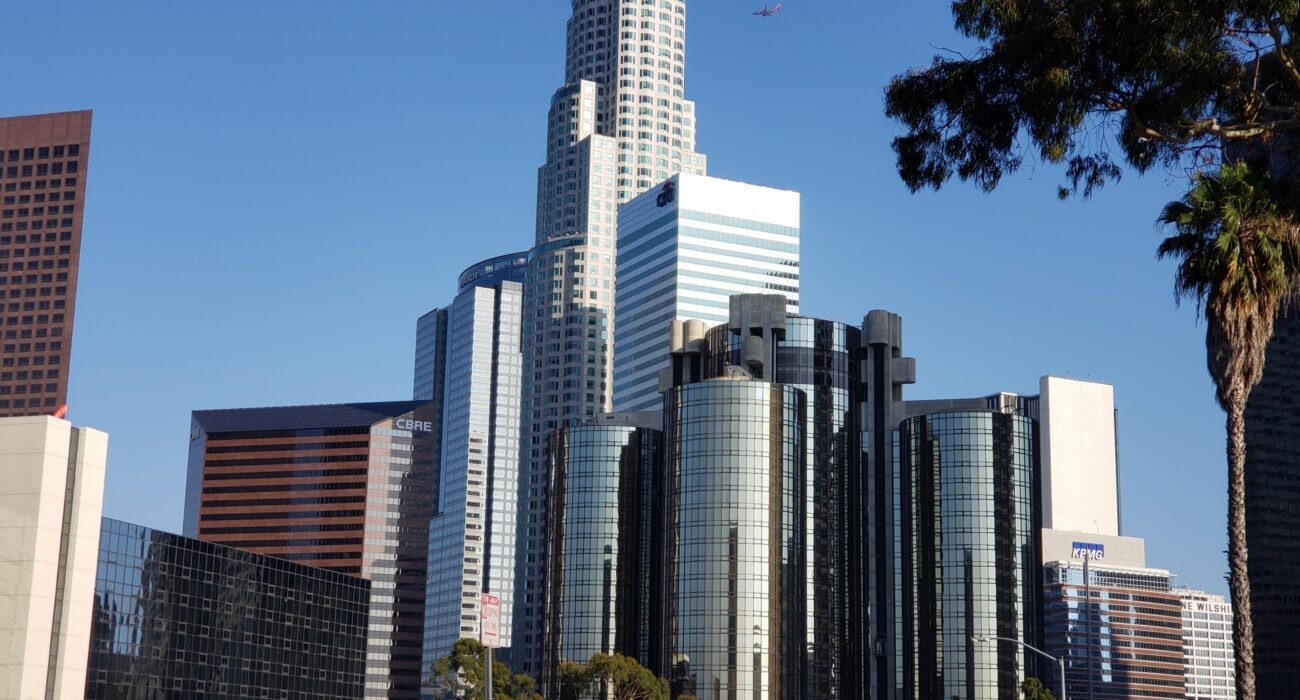 Los Angeles business skyline representing Microsoft 365 security services for local companies.