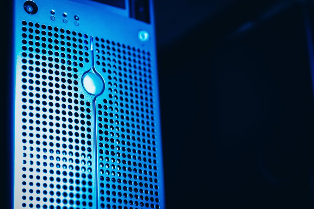 vCIO services Los Angeles cybersecurity planning with blue server infrastructure and business technology systems