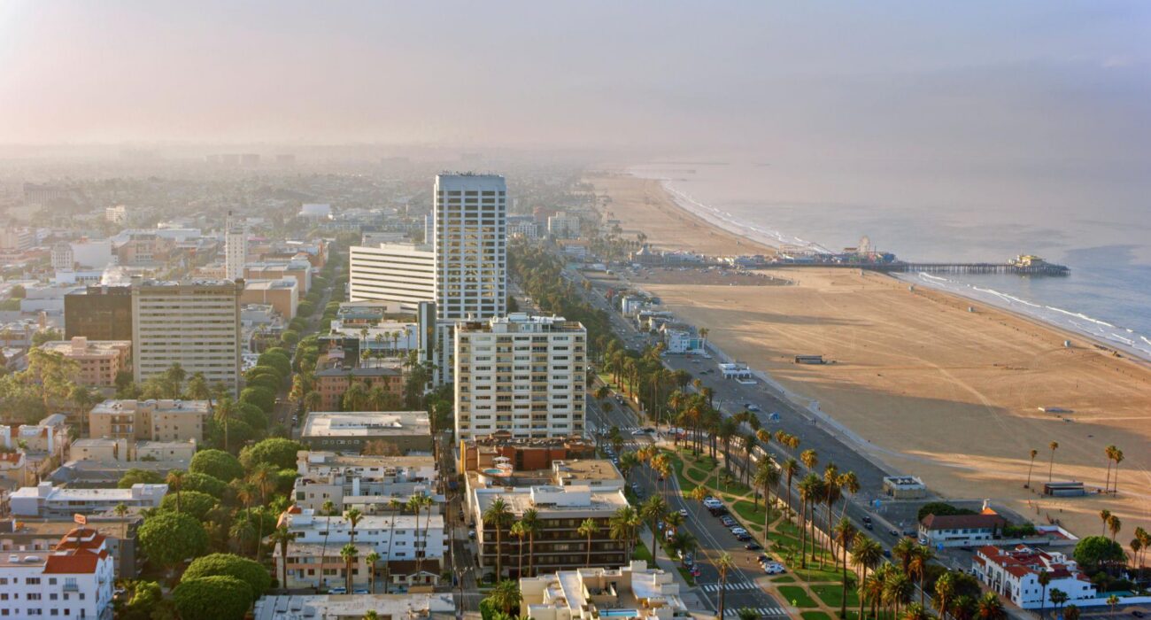 Santa Monica coastline and business district representing companies that need IT support in Santa Monica